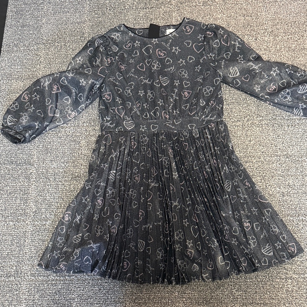 Sonia Rykiel Paris Black Glitter Heart & Star Pleated Dress